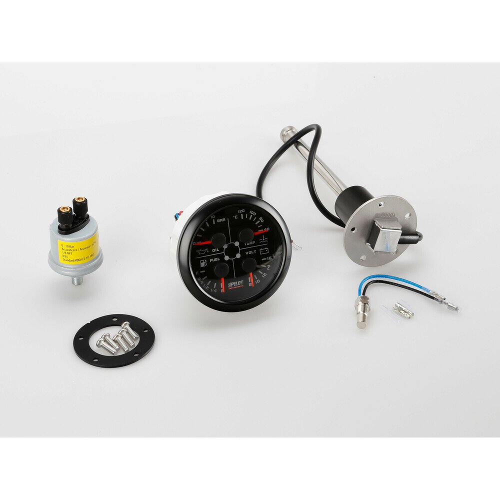 Pilot olie - temperatuur - brandstof - voltage meter 52mm - zwart #1
