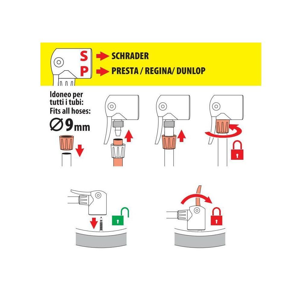 Zelfvergrendelende Inflatieconnector voor luchtslang Ø 9 mm #1