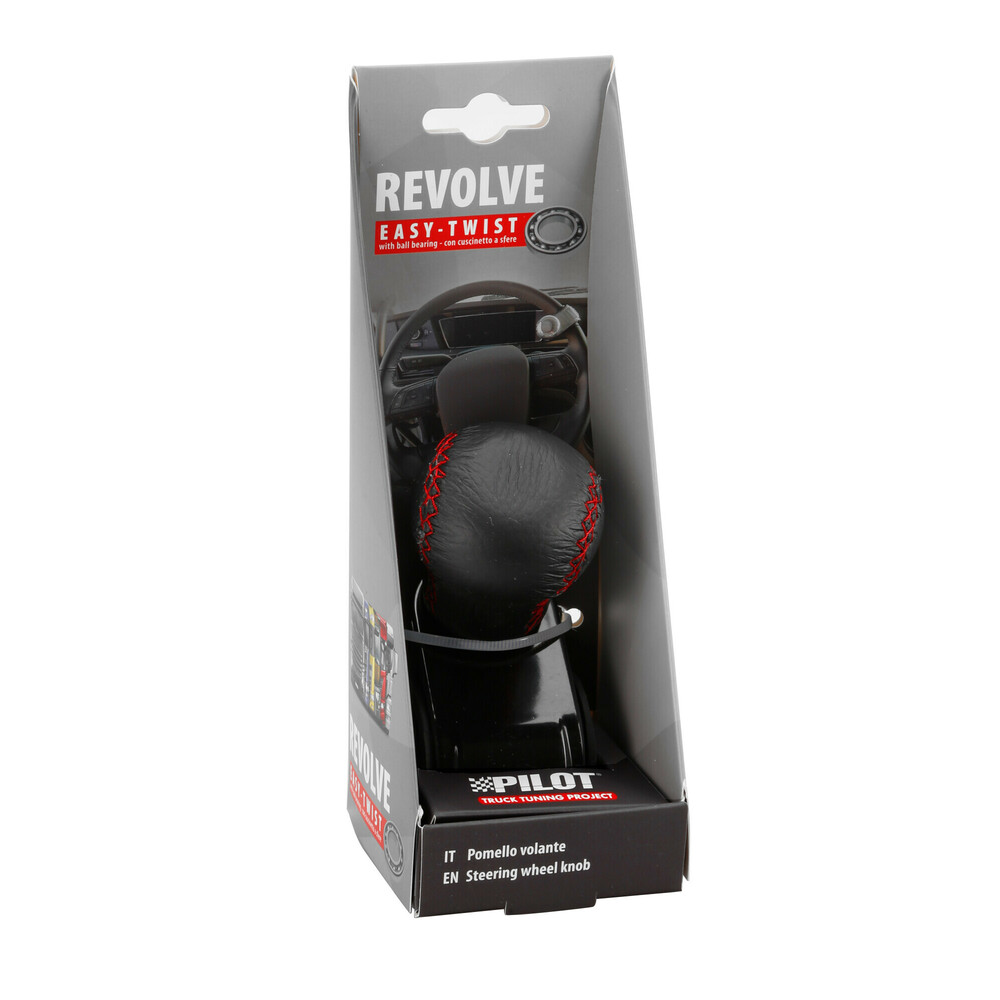Stuurwielknop zwart leder met rood stiksel #1